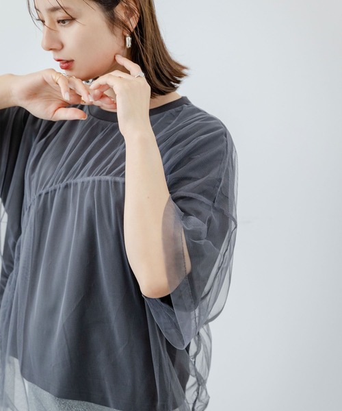 rectangle tシャツ チュールレイヤードTシャツ レディース