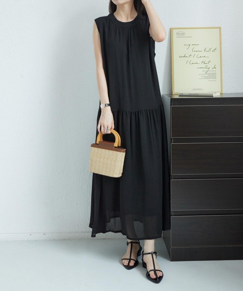 VERDUN ノースリーブ ロングワンピース MAISON DE THERESE ワンピース ノースリーブギャザー