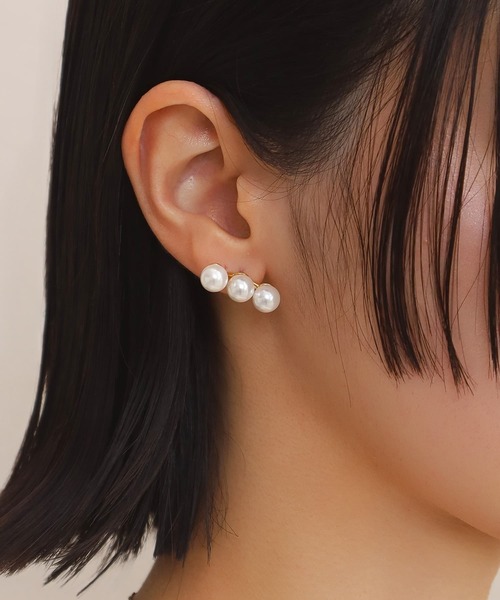 LHME ピアス 「WEB限定」“MELLOW”ラインパールピアス/3粒/サージカル