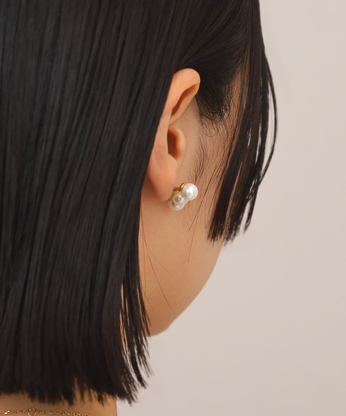 LHME ピアス 「WEB限定」“MELLOW”ラインパールピアス/3粒/サージカル