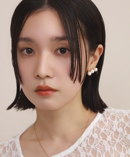 LHME ピアス 「WEB限定」“MELLOW”ラインパールピアス/3粒/サージカル