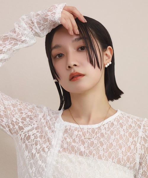LHME ピアス 「WEB限定」“MELLOW”ラインパールピアス/3粒/サージカル