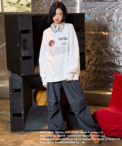 (ナサ) NASA オフィシャル商品 レディース Modern ロゴ トレーナー ヘザー 長袖 トップス BI1769 (グレー) NASA LOGO sweat long t shirts ユニセックス 男女兼用 ナサ