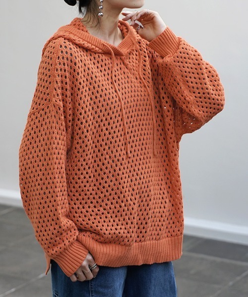 Rady♡﻿ホテルシリーズニットパーカー♡完売品♡薄手ニット♡レッド♡ HUG.U パーカー 透かし編みニットパーカー レディース