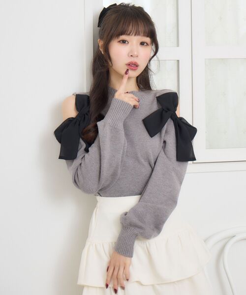Emsexcite（エムズエキサイト） ニット セーター 肩あきリボンNTPO