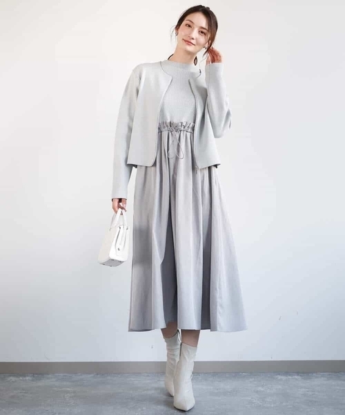 MK MICHEL KLEIN ワンピース ニット×タフタ タックギャザー