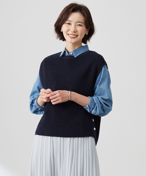 ベスト ジレ 「洗える」Linen Cotton Vest  ニット ベスト レディース J.PRESS ベスト ジレ 「洗える」Linen Cotton Vest ニット