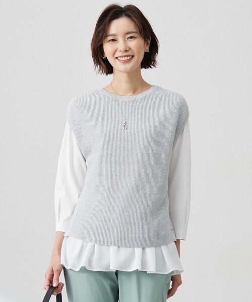 ベスト ジレ 「洗える」Linen Cotton Vest  ニット ベスト レディース J.PRESS ベスト ジレ 「洗える」Linen Cotton Vest ニット