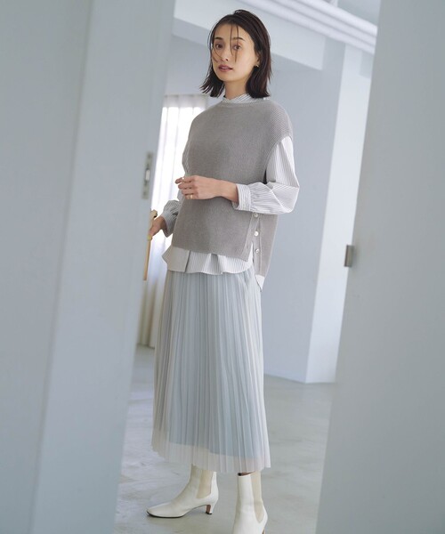 ✈極美品　J.PRESS　綿 ニット　ベスト ジレ　ハーフジップ　レディース L J.PRESS - ✈極美品 J.PRESS 綿 ニット ベスト ジレ ハーフジップ