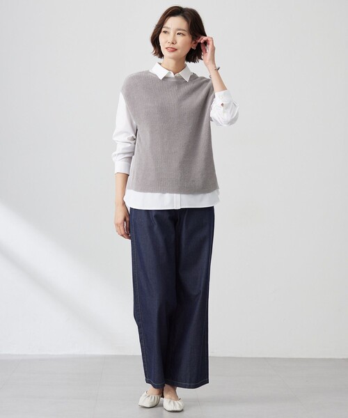 ベスト ジレ 「洗える」Linen Cotton Vest  ニット ベスト レディース J.PRESS ベスト ジレ 「洗える」Linen Cotton Vest ニット