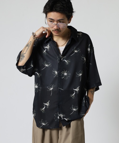SUGGESTION シャツ 半袖 Print short-sleeved shirt / 総柄半袖シャツ