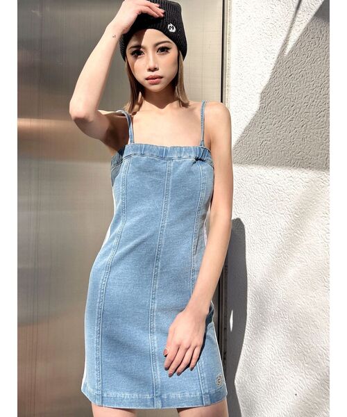GYDA（ジェイダ） ワンピース GD SIDE 2ラインカットデニムベア