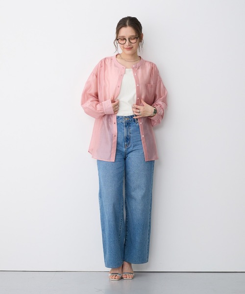 ブラウス シャツ 「anyfee/プラスサイズ」シアーバンドカラーシャツ レディース | anyfee | 03