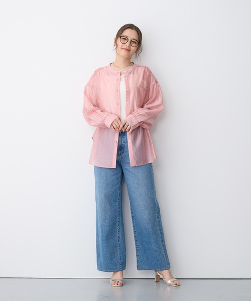 ブラウス シャツ 「anyfee/プラスサイズ」シアーバンドカラーシャツ レディース | anyfee | 04