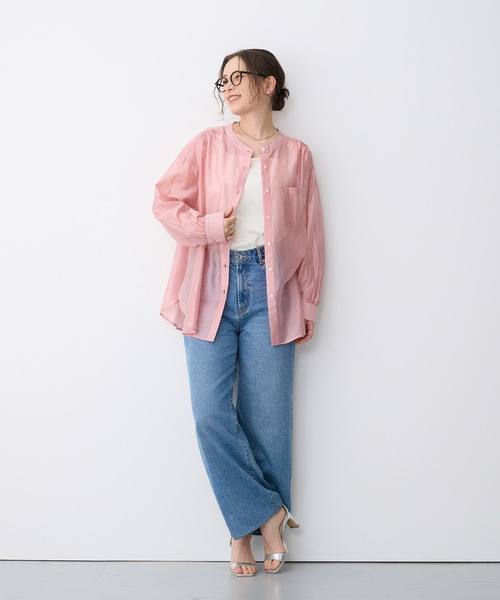 ブラウス シャツ 「anyfee/プラスサイズ」シアーバンドカラーシャツ レディース | anyfee | 07