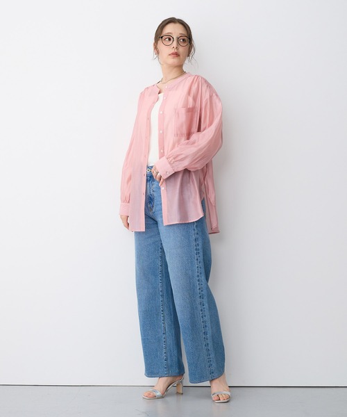 ブラウス シャツ 「anyfee/プラスサイズ」シアーバンドカラーシャツ レディース | anyfee | 08