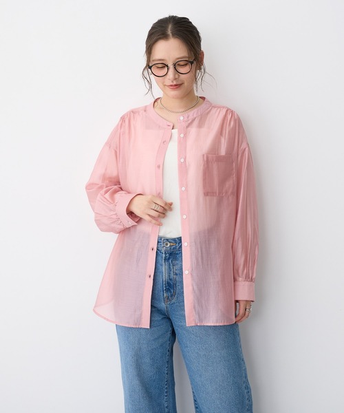 ブラウス シャツ 「anyfee/プラスサイズ」シアーバンドカラーシャツ レディース | anyfee | 09