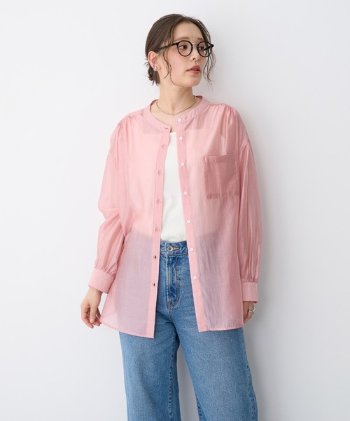 ブラウス シャツ 「anyfee/プラスサイズ」シアーバンドカラーシャツ レディース | anyfee | 10