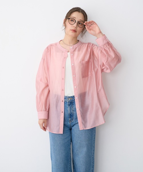 ブラウス シャツ 「anyfee/プラスサイズ」シアーバンドカラーシャツ レディース | anyfee | 12