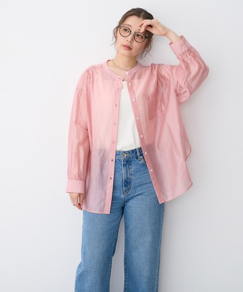 ブラウス シャツ 「anyfee/プラスサイズ」シアーバンドカラーシャツ レディース | anyfee | 13