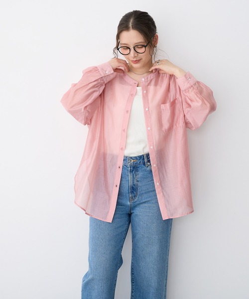 ブラウス シャツ 「anyfee/プラスサイズ」シアーバンドカラーシャツ レディース | anyfee | 14