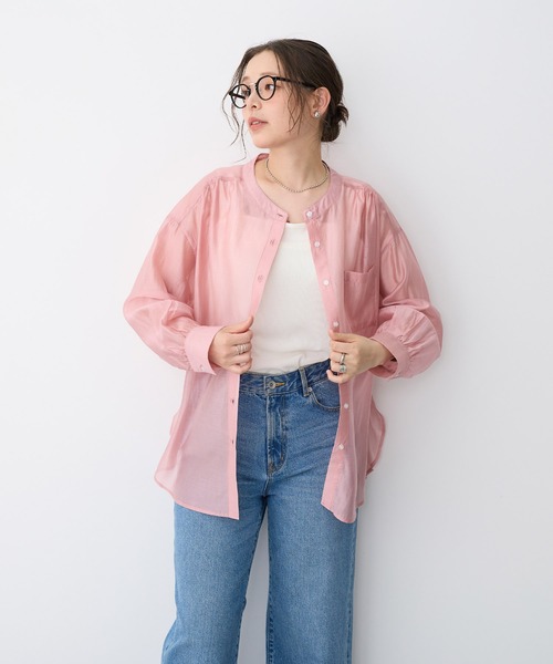 ブラウス シャツ 「anyfee/プラスサイズ」シアーバンドカラーシャツ レディース | anyfee | 15