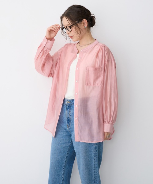 ブラウス シャツ 「anyfee/プラスサイズ」シアーバンドカラーシャツ レディース | anyfee | 16