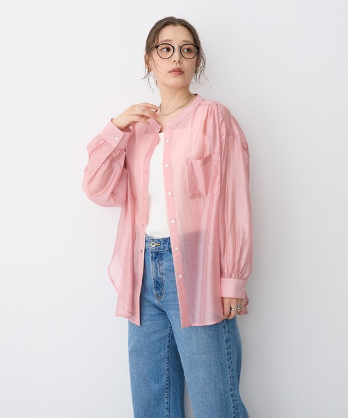 ブラウス シャツ 「anyfee/プラスサイズ」シアーバンドカラーシャツ レディース | anyfee | 17