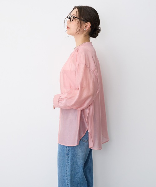 ブラウス シャツ 「anyfee/プラスサイズ」シアーバンドカラーシャツ レディース | anyfee | 18