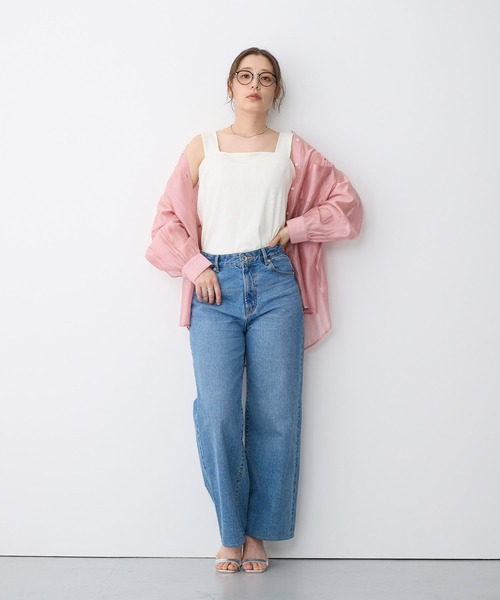 ブラウス シャツ 「anyfee/プラスサイズ」シアーバンドカラーシャツ レディース | anyfee | 22