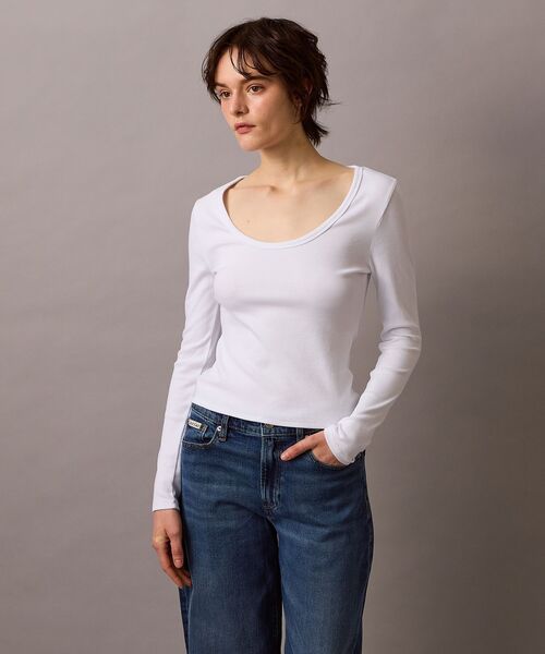 tシャツ コントゥアリブUネックロングスリーブTシャツ レディース