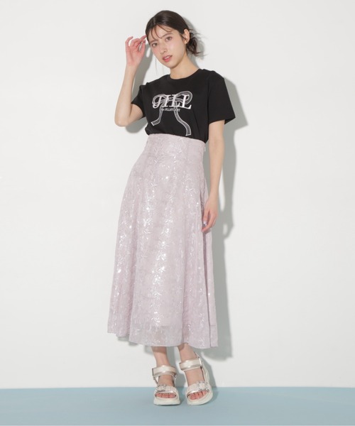【新品】モニーレ スパンコール 刺繍 シアー フレアスカート ボタニカル ピンク JILL by JILL STUART（ジルバイジルスチュアート） スカート