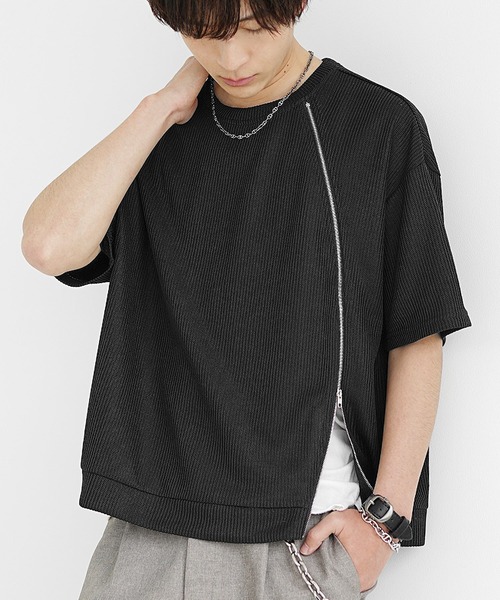 MIREPOIX 半袖　カットソー　プリーツ　フレア　Tシャツ　ゆったり　黒 MIREPOIX 半袖 カットソー プリーツ フレア Tシャツ ゆったり 黒