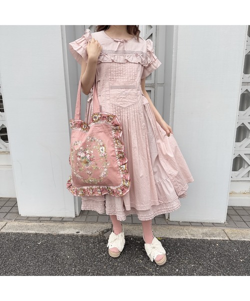 PINK HOUSE　レース使いキャミソールワンピース　ティアード　花柄　ロゴ PINK HOUSE レース使いキャミソールワンピース ティアード 花柄