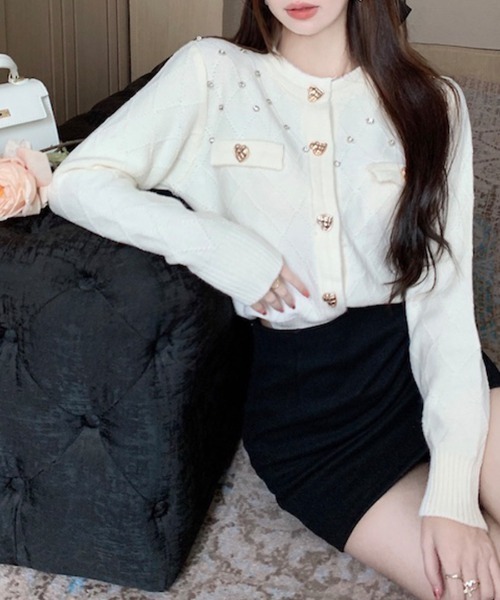 「Riff」 ニットカーディガン FREE サックスブルー レディース_画像3