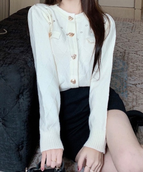 「Riff」 ニットカーディガン FREE サックスブルー レディース_画像4