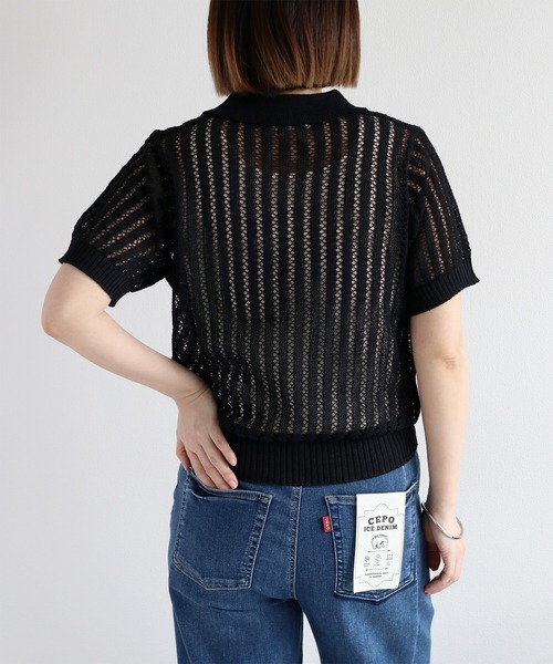 cepo（セポ） ポロシャツ ポロ 透かし編みメッシュニットポロ
