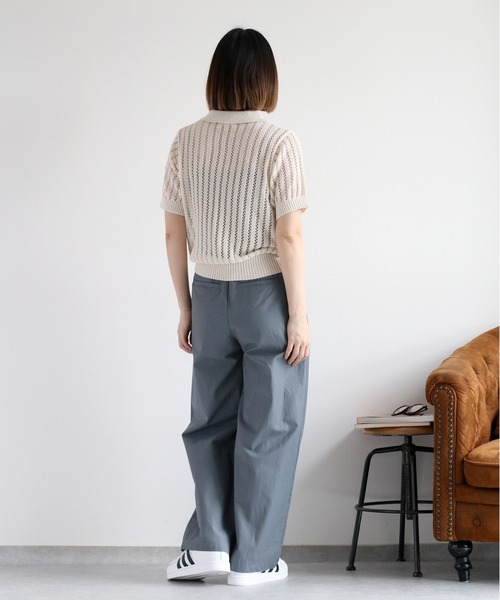 ポロシャツ ポロ 編地コンビ使い５分袖ニットポロ レディース JUN&ROPE' ポロシャツ ポロ 編地コンビ使い5分袖ニットポロ