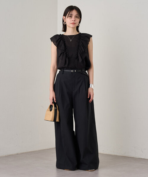 Loungedress パンツ ワイドフレアライトチノパンツ レディース