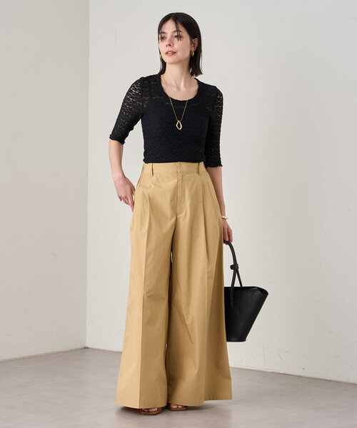 Loungedress パンツ ワイドフレアライトチノパンツ レディース
