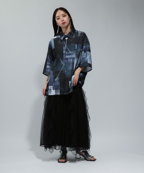 HARE 【WEB限定】マルチマテリアルパターンシャツ SS WEB限定】マルチマテリアルパターンシャツSS(HARE)（シャツ