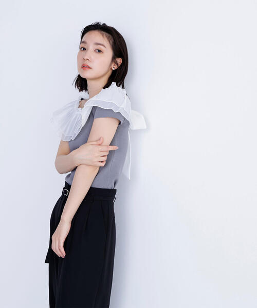 LOUNIE フリル付き半袖ニット ホワイト 新品 アシンメトリー ラッフル付き ニット 半袖