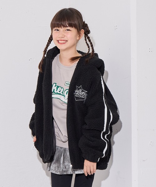 BISKEE コート アウター フード付き袖ラインボアジャケット（カモフラ