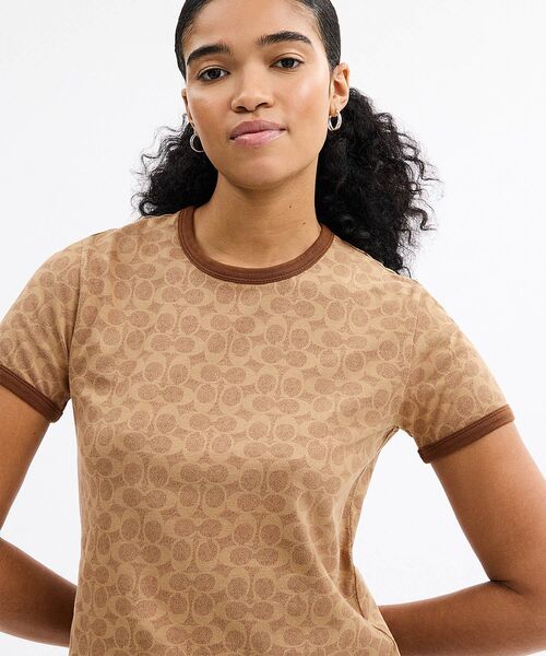 COACH（コーチ） tシャツ シグネチャー リンガー Tシャツ レディース