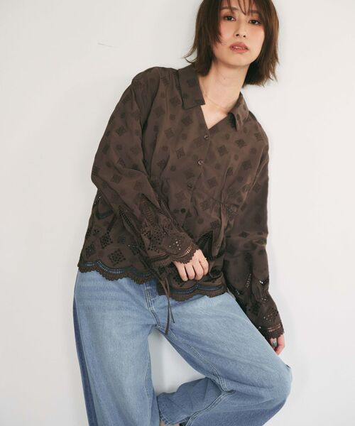 値下げ！エストラータ エンブロイダリーリボンスリーブブラウス cohina STRATA（エストラータ） tシャツ エンブロイダリーリボンスリーブ