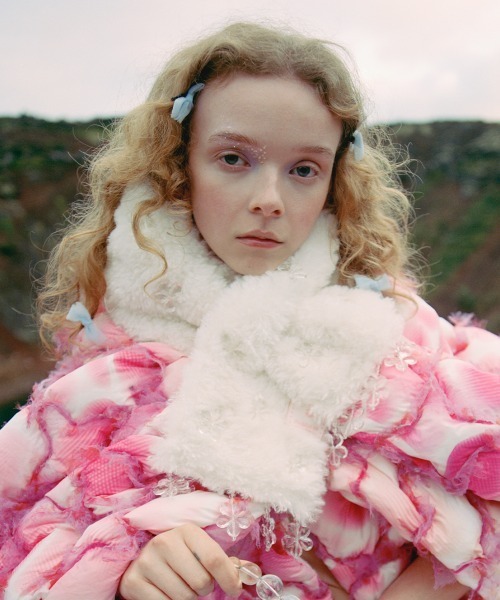 レオナール ピンクハート　ゴルフウェア　毛皮襟レッキスマフラー　セットアップ セットアップ】コート ツイード スーツ ピンク ホワイト シンプル