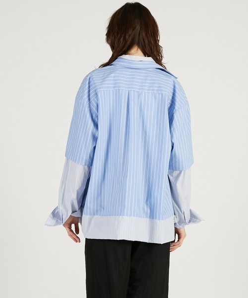 PRANK PROJECT クロップドシャツ 青白ストライプ ダブルカラークロップドシャツ / Double Collar Cropped Shirt（シャツ