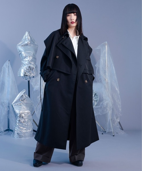 「Ellno Loset」 トレンチコート LARGE ブラック メンズ_画像3
