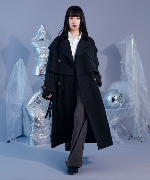 「Ellno Loset」 トレンチコート LARGE ブラック メンズ_画像5