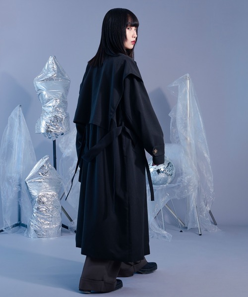 「Ellno Loset」 トレンチコート LARGE ブラック メンズ_画像8